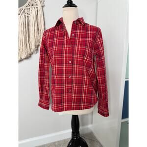 Vtg 80s/90s Liz Claiborne Womens 100% Cotton Red Holiday Plaid Button-up Shirt S